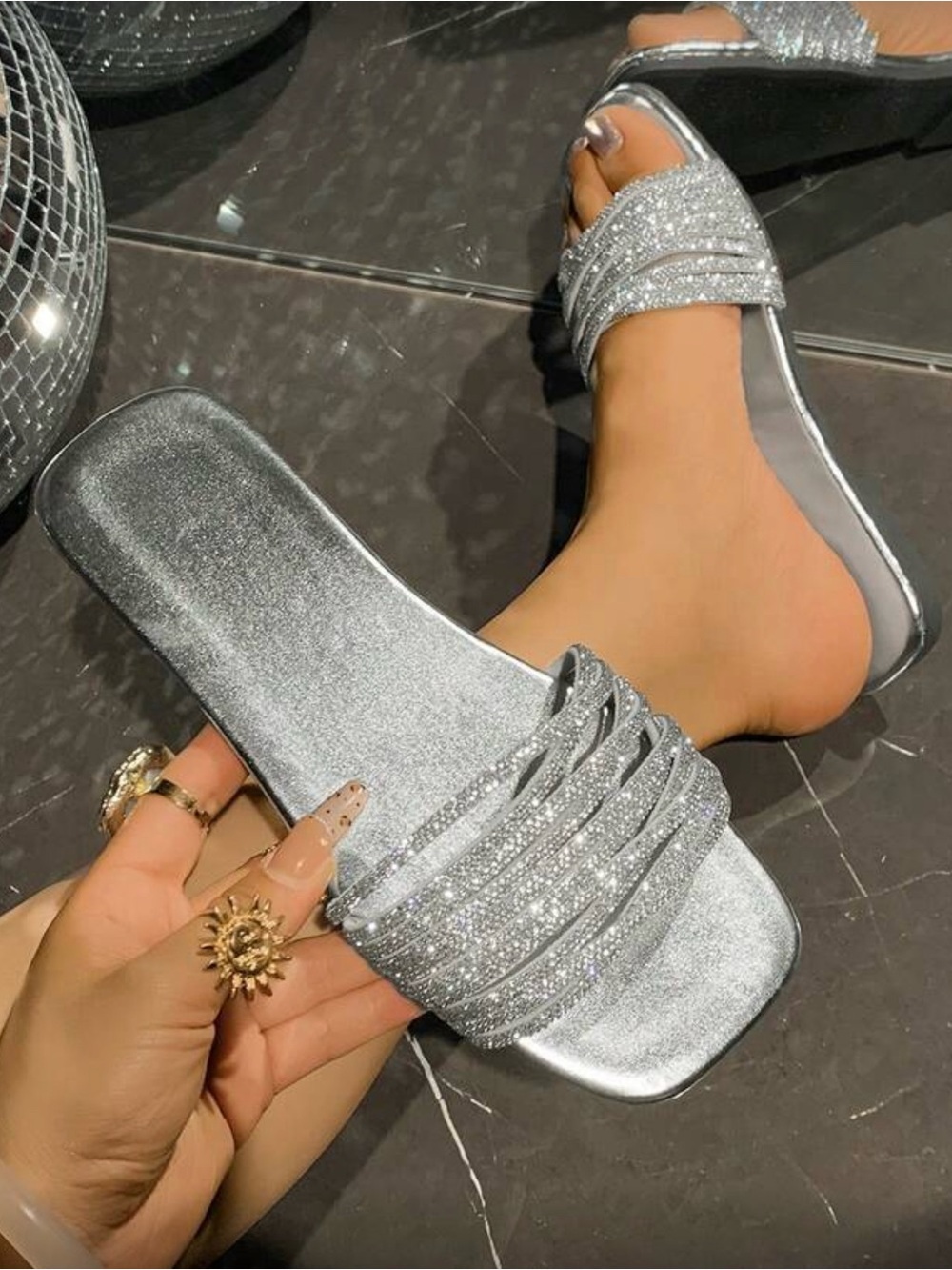 Silver Sandals - Elegant Evening Flats